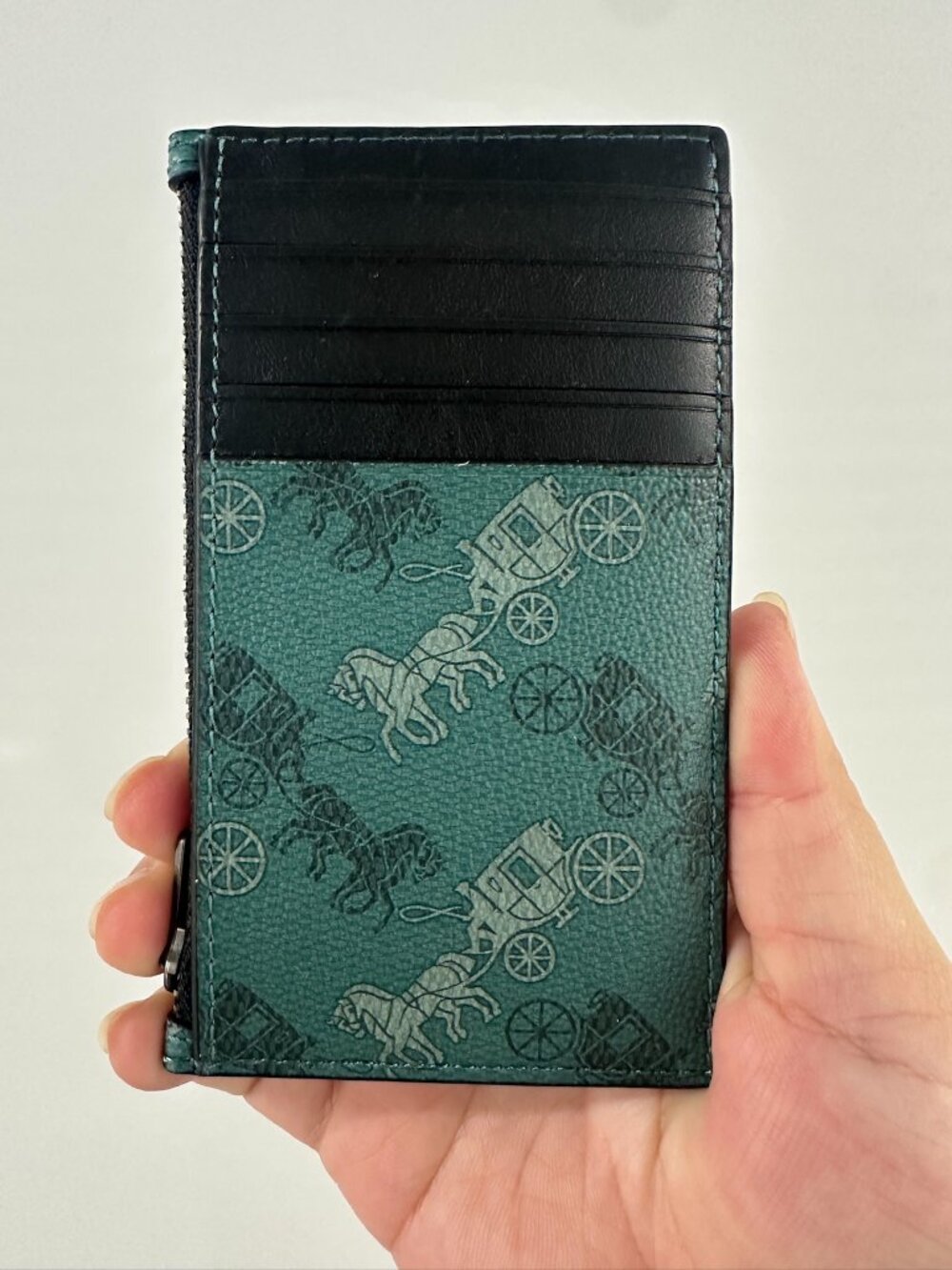 NWT! RARE! Coach F84740 Zip Card Case With Horse & Carriage Print In Viridian